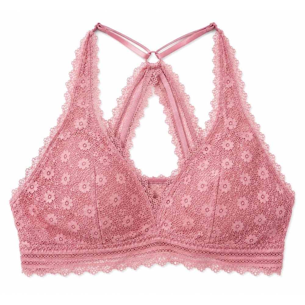 Victoria's Secret Lace Bralette Medium Pink Floral Longline Racerback Padded